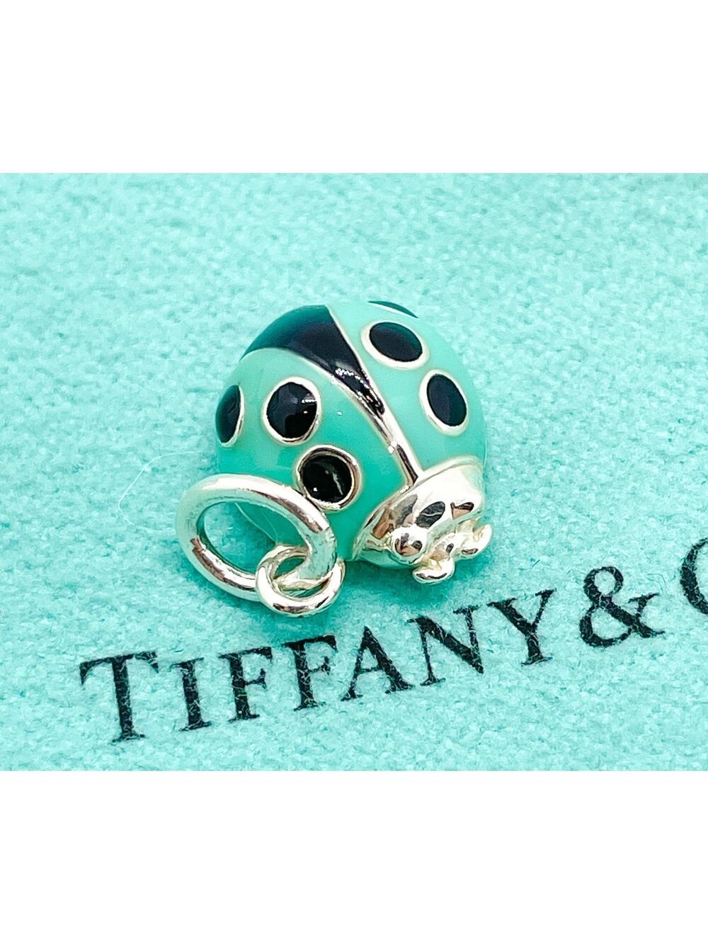 Tiffany & Co. Blue Enamel Ladybug Charm Pendant Sterling Silver w/ Receipt